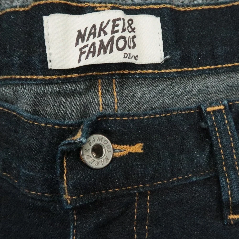Naked Famous Jeans Mens 34x25 Blue Stacked Guy Deep Indigo Stretch Selvedge